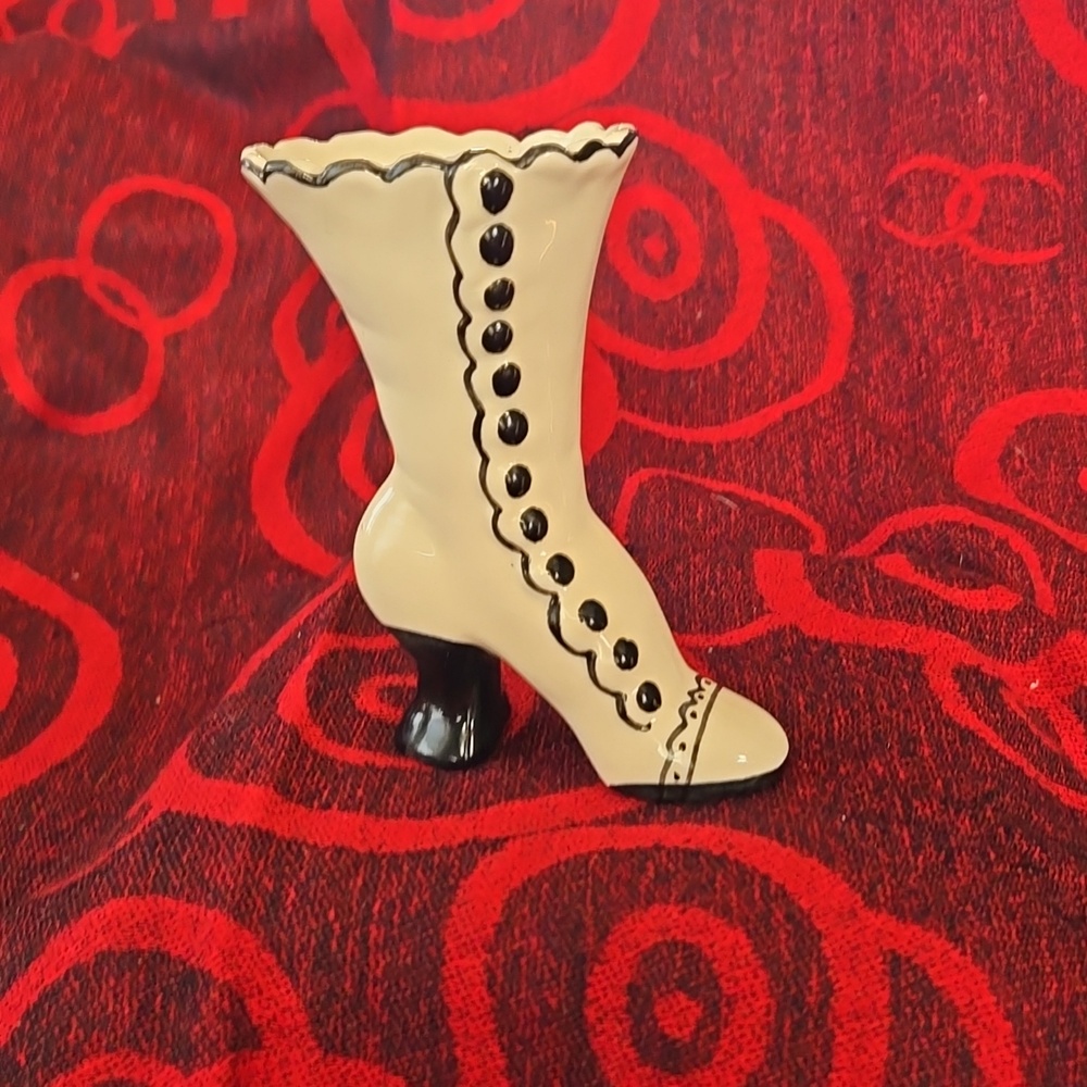 Vintage petite,Victorian style Ivory/Black High Button Boot home decor, Bud Vase